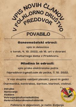 Povabilo v FD Preddvor